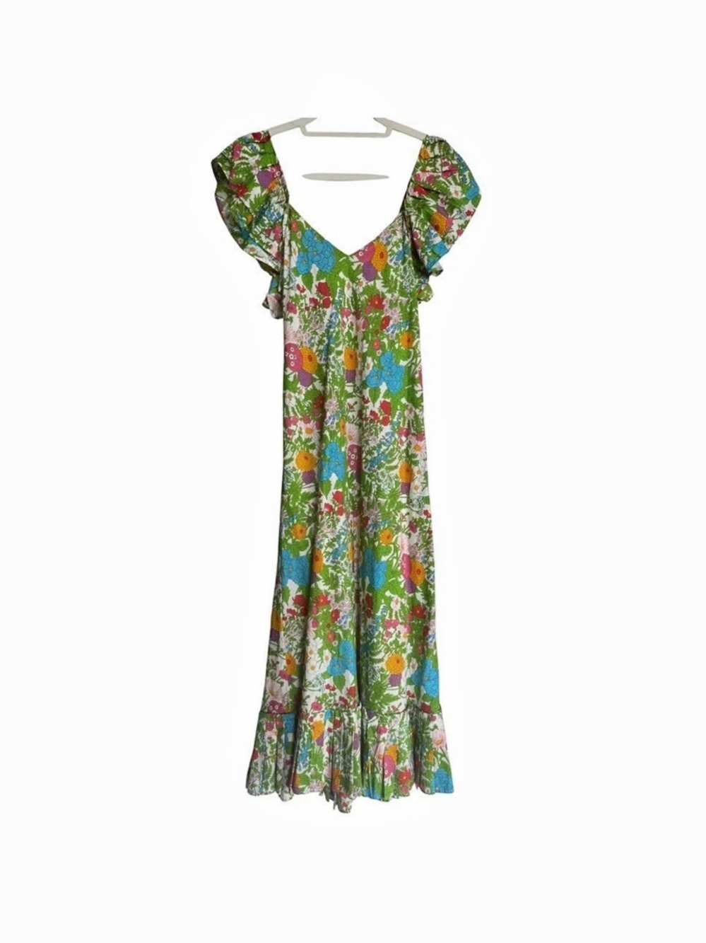 Mille Victoria Dress Floral Maxi Dress in Green & Blue Size Medium